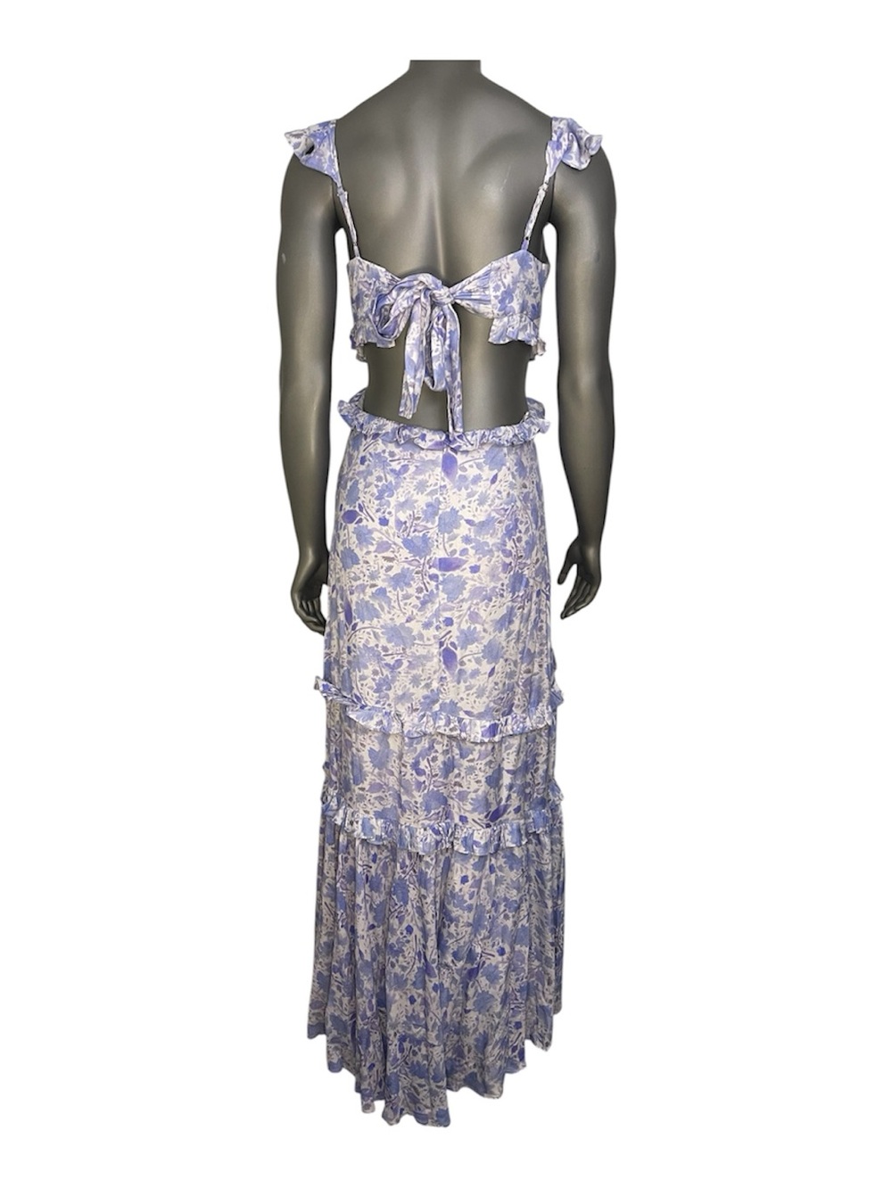 Astr The Label Cassis Dress S Blue Floral Maxi Ruffled Flowy Painterly Pastel - Picture 4 of 13